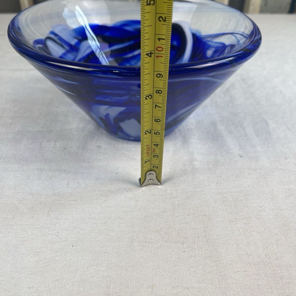 Kosta Boda Swedish Art Glass Bowl Cobalt Blue Swirl Signed Modern Scandinavian - Picture 7 of 8
